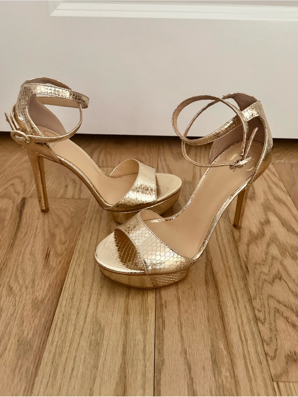Metallic Gold Platform Ankle-Strap Heels!